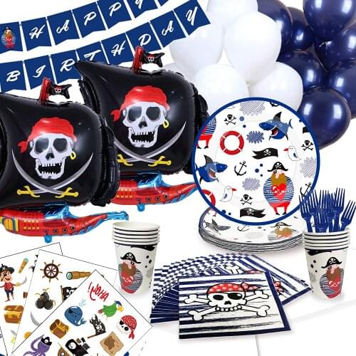 Omilut Pirate Birthday Party Decor Pirate Theme Disposable Plates/Cups/Napkins Kids Birthday Party Decor Supplies