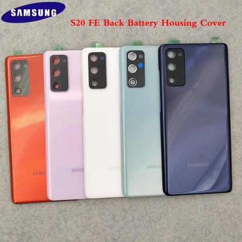 Original SAMSUNG Galaxy S20 FE S20fe Back Battery Door Cover Rear Glass Housing Replacement Repair Parts With Camera Lens + Logo