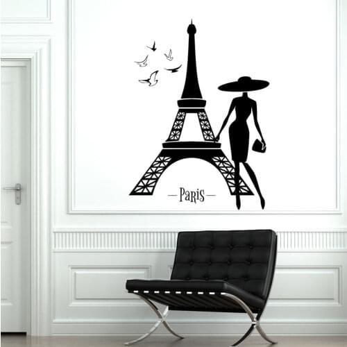 Paris France Tower Sexy Girl Birds Vinyl Wall Decal Interior Home Decor Living Room Bedroom Fashion Women Sticker Murals A386