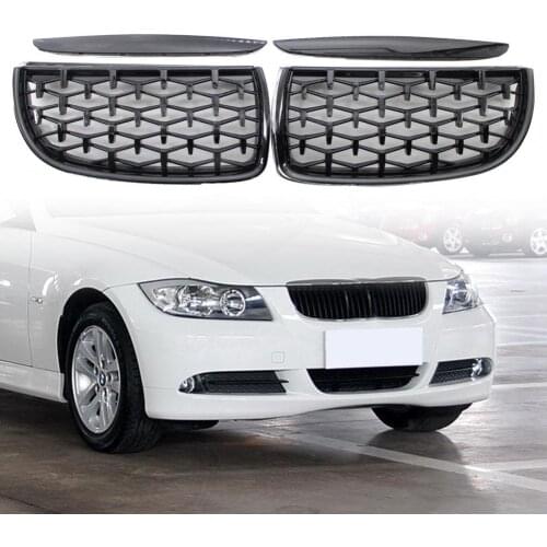 2Pcs Front Grille Diamond Style Replacement ABS Kidney Grille Modification 51137120007 51137117241 51137117242 for BMW 3 Series