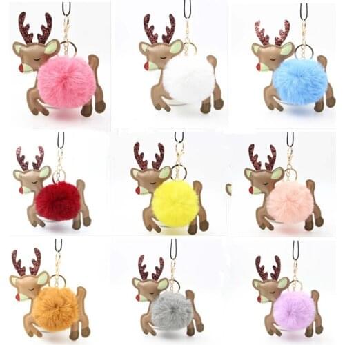 Pompom Unicorn Keychain Rabbit Fur Key Chains porte clef Bag Car Keyring llavero mujer chaveiros For Women girls Christmas gift