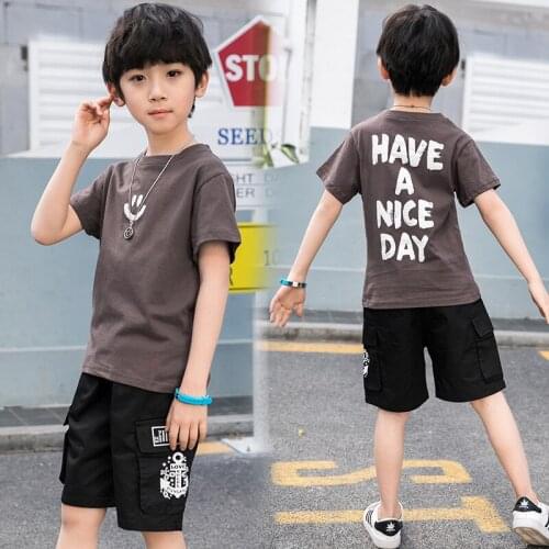 Arrivel Spring Summer Childrens Clothes Suit Boys T-Shirt+ Shorts 2pcs/Set Teenage Top Sport Costume For Kids Streetwear Formal