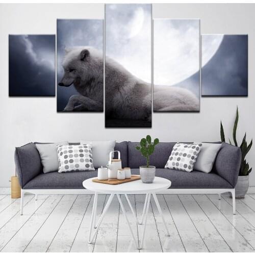 Modern Canvas Painting On The Wall Art Pictures 5 Panel White Fox For Living Room Home Decor Painted On Canvas Framed Artwork