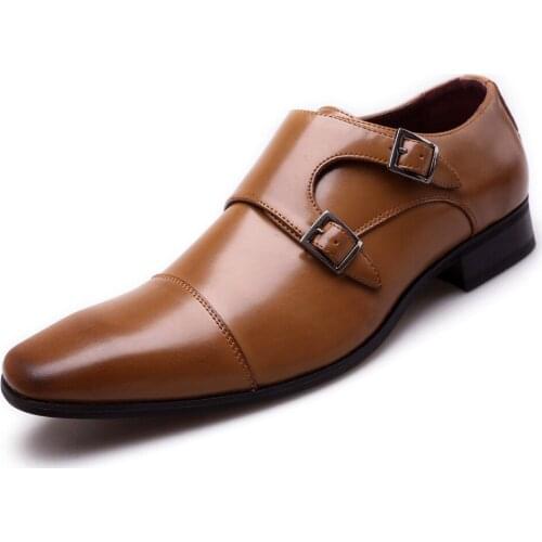 Shoes Loafers Men Double-Monk-Strap Elegant Italian Brand Slip-On Pria Sepatu Big-Size mens dress shoes leather Wedding shoes