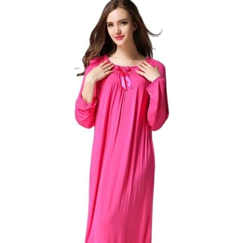 Women Long Sleeve Sleeping Dress For Home Clothing Female Nightdress Long Red Purple Soft Cotton Elegant Nightgowns Plus Size XL