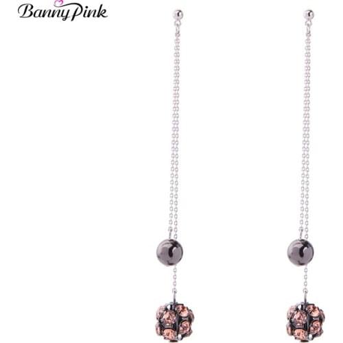 Banny Pink Brief Rhinestone Ball Metal Geo Charms Dangle Earrings For Women Elegant Layer Pendant Drop Earrings Fashion Jewelry