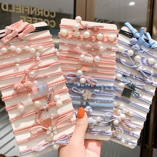 12Pcs/Set Korean Style Women Ribbon Bow Knot Hair Ropes Elastic Hair Band Girls Rubber Band Cute Hair Ties Bows Head Accessories