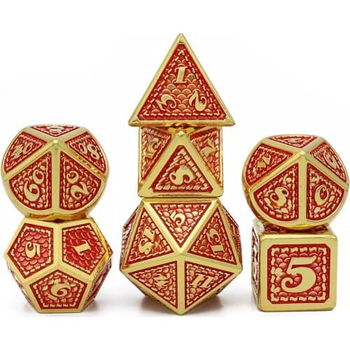 2020 New DnD Metal Dice RPG MTG Dice Include Dice Pouch Variety of Colors D4 D6 D8 D10 D12 D20 Dragon scale style game dice set