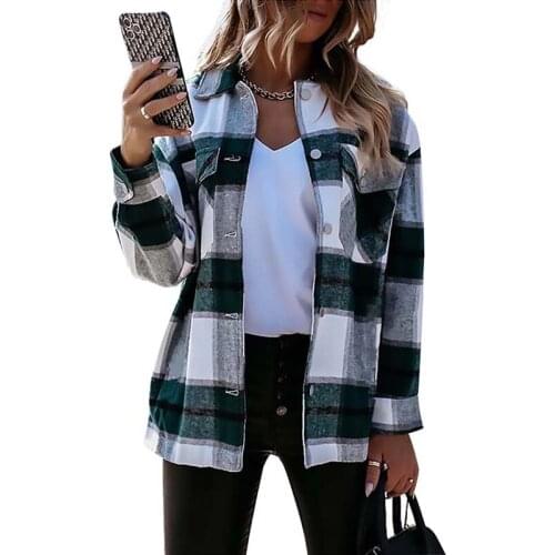 2021 Autumn Winter New Jacket Women Plaid Print Single Breasted Turn-down Collar Plus Size Coat Female Vintage Outwear