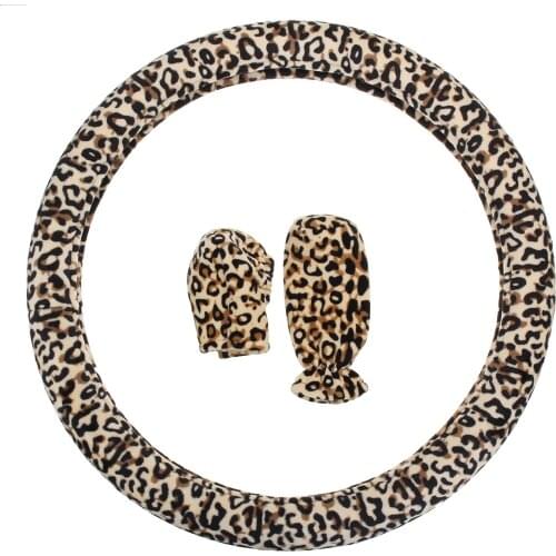 3pcs 38cm Car Steering Wheel + Handbrake & Gear Knob Covers Set Plush Warm Soft