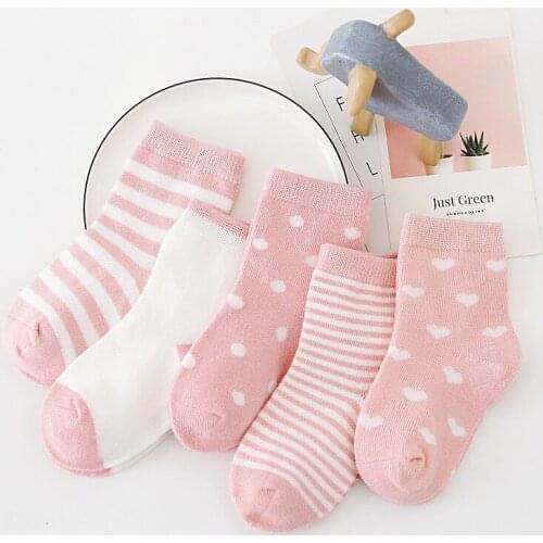 5 Pairs/Lot Kids Soft Cotton Socks Boy Girl Baby Cute Cartoon Warm Stripe Dots Fashion School Socks 0 To 6 Years