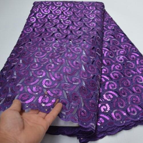 5yards/pc) High quality latest African handcut organza lace fabric in purple with allover sequins embroidery for party OP162