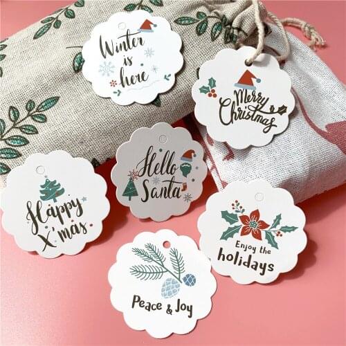 50pcs Merry Christmas Paper Tags Gift Label Tag Xmas Tree Pendant DIY Crafts Gift Wrapping Decorative Gift Card Christmas Favors