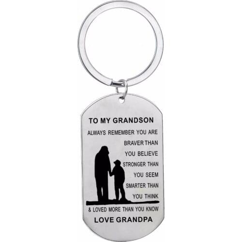12PC/Lot Family Grandfather Grandpa Love Grandson Keychain Inspirational Gift For Men Boys Dog Tag Stainless Steel Charm Keyring