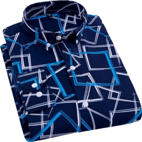 AOLIWEN Brand Men Spring Autumn Blue And White Printed Shirt Business Casual Anti Wrinkle Comfortable Long Sleeve Slim Fit Shirt