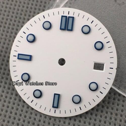 White Watch Dial Green Luminous 31mm Dial Fit NH35 NH36 Automatic Movement Watch Face Parts