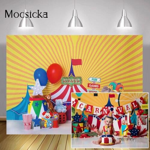 Circus Newborn Animals Birthday Art Backdrop Photo Studio Stripes Kids Carnival Cake Smash Background Fun Cream Food Prizes