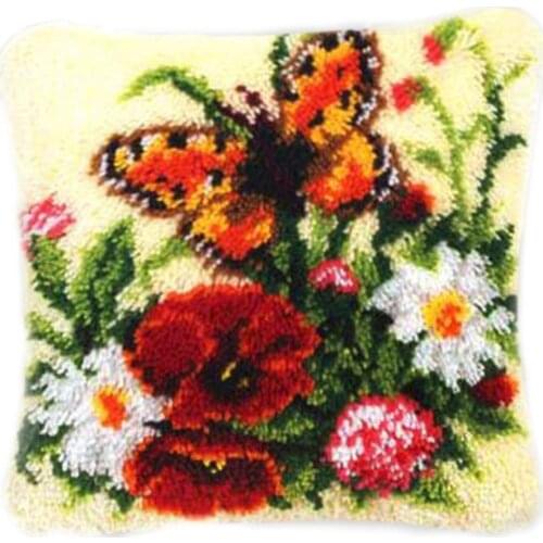 DIY Latch Hook Kits Rug Pillowcase Crocheting Cushion Carpet Cover Mat Rugs Cartoon Sewing Needlework Yarn for Adults Kids Gift