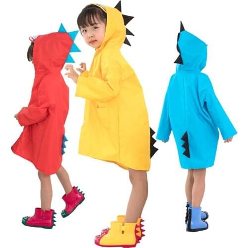 New Cartoon Little Dinosaur Waterproof Polyester Rain Coat Boy Children Girl Windproof Poncho Kindergarten Student Baby Raincoat