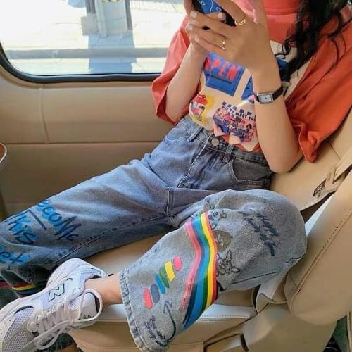 Spring and Autumn New Womens Jeans High Waist Clothes Wide Leg Jeans Blue Street Style Retro Quality Fashionable Straight Pants