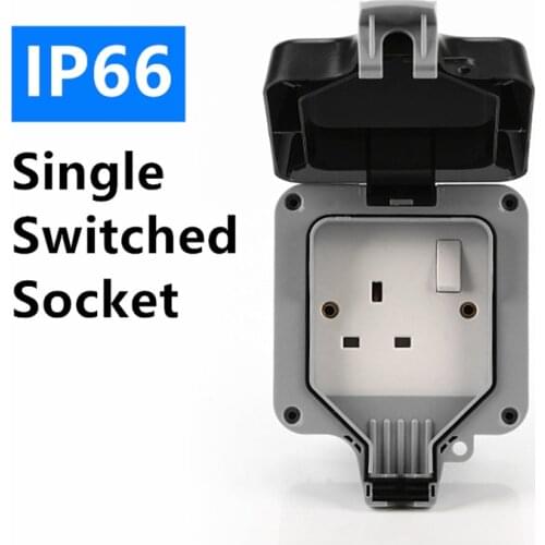AC220V 13A UK Standard Electrical Outlet Grounded IP66 Weatherproof Waterproof Outdoor Wall Power Switch Socket Tools Cocina