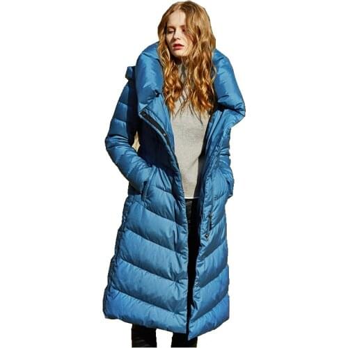 European Women Down Parkas Coats with Hoody Winter Lady X-Long Overcoats Female Clothing VF4036