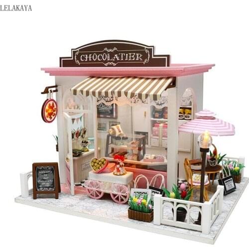 Cocoas Fantastic Ideas Chocolatier DIY Miniature Wooden Dollhouse Furniture Kits Model Building Doll House Toys for Children