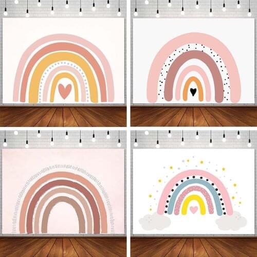 Baby Shower Backdrop Pink Bohemia Rainbow Love Star Decor Birthday Girl Photography Background Photoshoot Studio Props Photozone