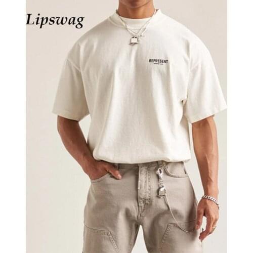 Summer Simple Letter Printed Short Sleeve Tee Shirts Men Fashion Loose O-Neck T Shirt Casual Mens 2021 Baggy Tops New Streetwear