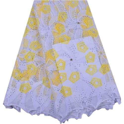 Hot Sale Soft Tulle Lace Fabric Fashion White + Yellow Milk Silk France Lace Embroidered For Wedding Dress Free Shipping 1362