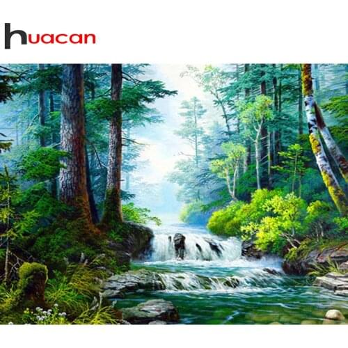 Huacan 5D DIY Diamond Painting Full Square Waterfall Tree Diamond Mosaic Embroidery Landscape Modular Pictures Home Decoration