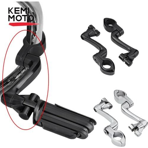 KEMIMOTO 1-1/4" 32mm Highway Foot Pegs Mount Clamps Long Angled For Touring Glide Sportster Aluminum Black Chrome Left and Right