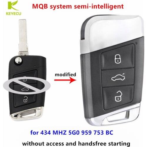 KEYECU Replacement MQB Semi- intelligence Modified Remote Key 434MHz Uncut HU66 for Volkswagen Golf VII G*TI Skoda Octavia A7
