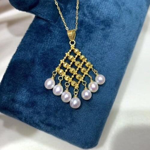 MADALENA SARARA 4-5mm Freshwater Pearl 18K Gold Necklace Natural White Pearl Perfectly Round Bead Pendant Necklace AU750 gold