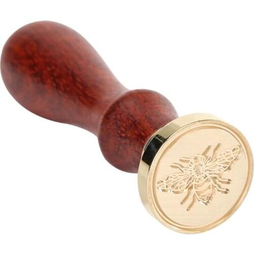 Rosewood Handle Metal Wax Stamp Seal Antique Bee Pattern for DIY Wedding Invitation Important Documents Personal Tokens