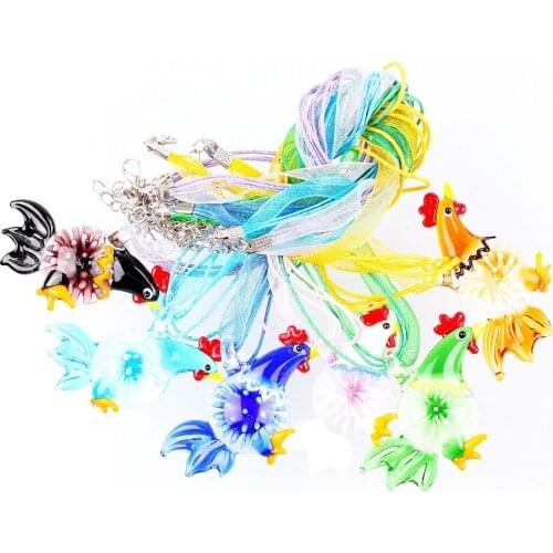 Fashion Beauty Wholesale 6pcs handmade Murano Lampwork Glass Mixed Color Cock Inside Pendants Charms Necklaces Hot necl0133