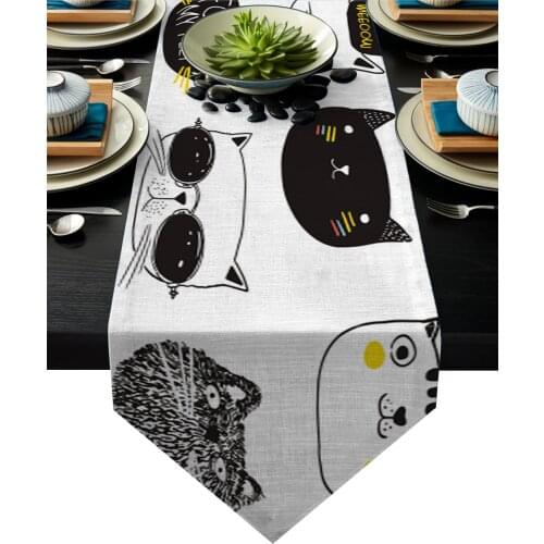 Cute Pet Cat Head Cartoon Table Runner Table Flag Home Party Decorative Tablecloth Table Runners