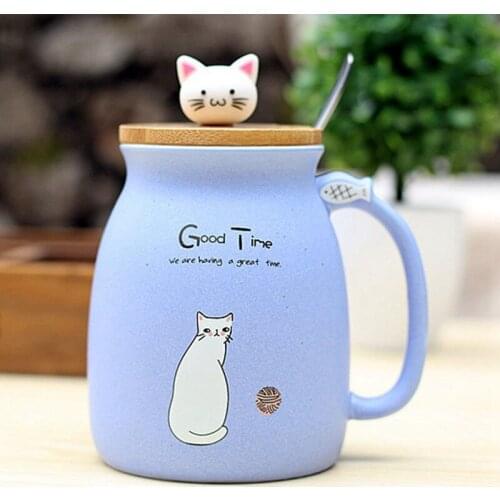 New sesame cat heat-resistant cup color cartoon with lid cup kitten milk coffee ceramic mug children cup office gifts