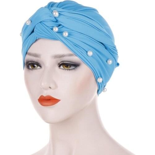 2021 New Velvet Turbans For Women Pearls Turban Femme Musulman Womens Head Scarf Turban Cap Winter Indian Hat Turbante Mujer