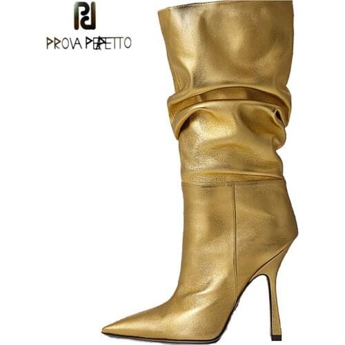 New Catwalk Fashion Womens Boots Stiletto High-heeled Sleeve Pointed Toe Folds In The Tube Fashion All-match Thin Single Boots