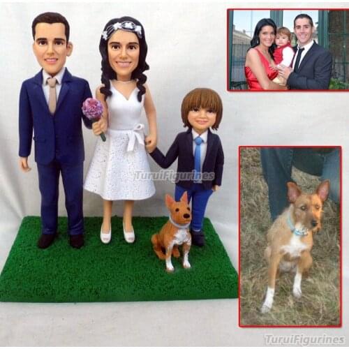 OOAK polymer clay doll family gifts custom figurine with family dog cat wedding birthday cake topper valentines day gift favor