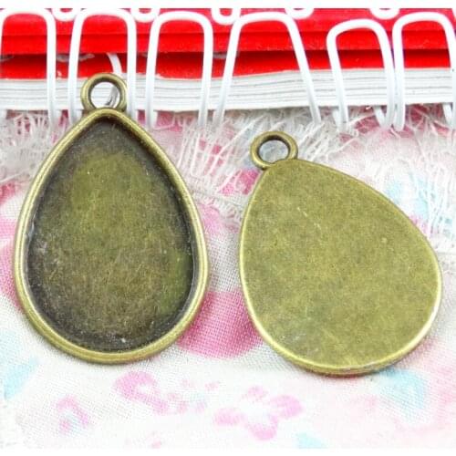 30pcs Cabochon Base Fit Setting 18x25mm Inner Size Antique Bronze Color Water Drop Shape DIY Jewelry Making Findings