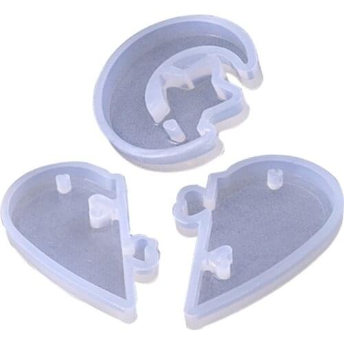 Couple Heart-shaped Puzzle Mould DIY Crystal Epoxy Molds Stars Moon Pendant Mold G32D