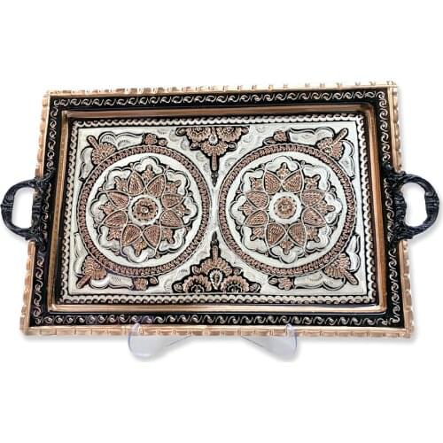 Authentic Tea Coffee Tray Handcrafted Copper Tray Chinese Motif Traditional Gift Decorative Wall Flat Tray