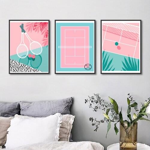 Nordic Cute poster Pink Baseball Field Baseball Bat Canvas Art Painting Print For Living Room Decor Unframed