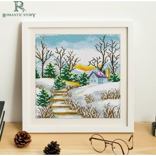 Romantic Story Cross Stitch Kits Needlework,Snow scene My home Bedroom Study Decoration,Embroidery stitch cross 2147