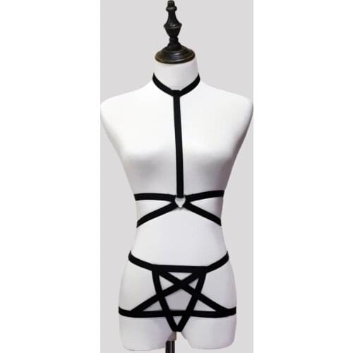 Sexy Set Women Halter Gothic Body Underbust Elastic Chest Harness & Underpant Sexy Bra Body Bondage PU Leather Waist Belts