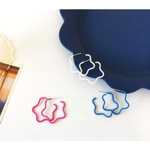 Girls Colorful Hyperbole Flowers Hoops Earrings Hollow Beautiful Brief Aesthetic Earrings