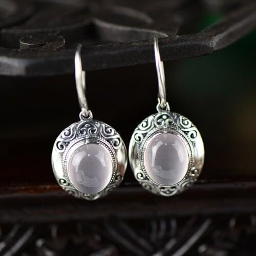 Earings Fashion Jewelry Inlaid Jewellery Wholesale Natural Crystal Powder Eardrop Thai Earrings Retro Fashion Furong Stone Drop