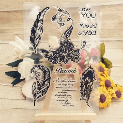 PANFELOU 11*16 Peacock feathers Transparent Clear Silicone Stamp/Seal DIY scrapbooking/photo album Decorative clear stamp sheets